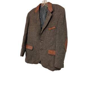 RARE! VINTAGE IRISH TWEED WOOL LEATHER TRIM/ELBOWS BLAZER SZ S/M